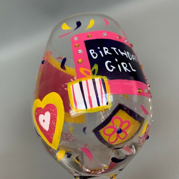 Lolita Wine Glass Love My Wine "Birthday Girl" w/ Recipe on Bottom 8 7/8" high - Picture 8 of 9